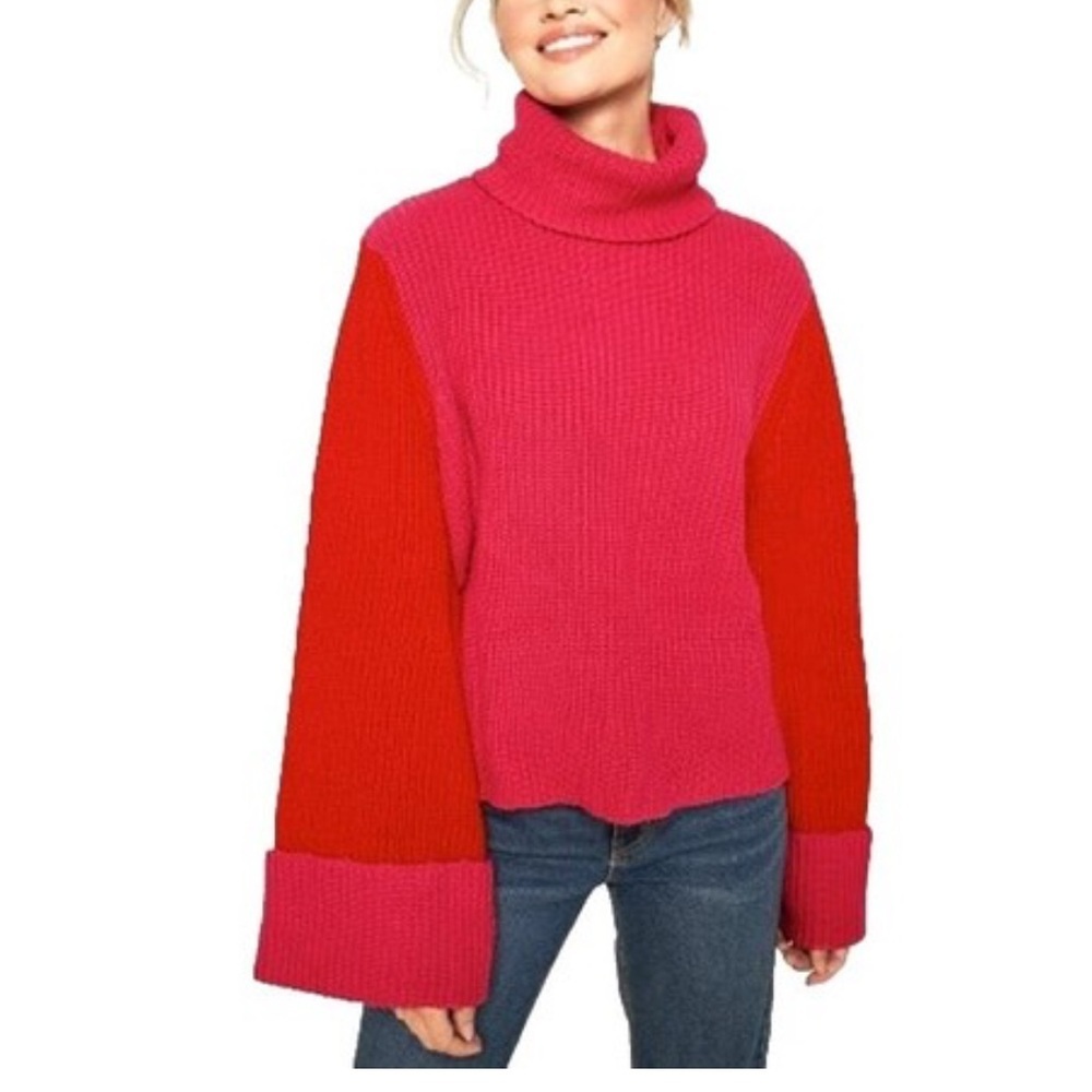Sugarlips Vibrant Pink and Red Cowl Neck Sweater